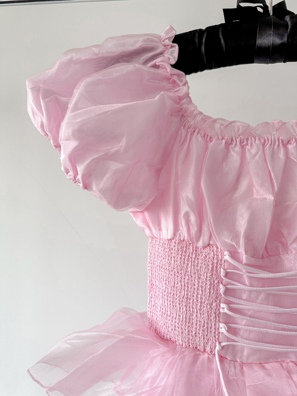 Amy Jane London Pink Arabella Organza Puff Sleeve Corset Bodice Prairie Mini Dress