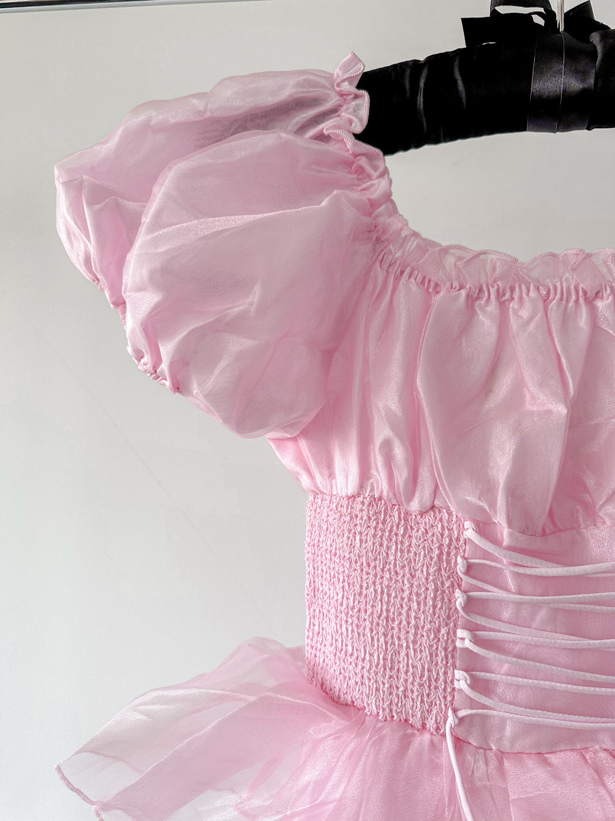 Amy Jane London Pink Arabella Organza Puff Sleeve Corset Bodice Prairie Mini Dress