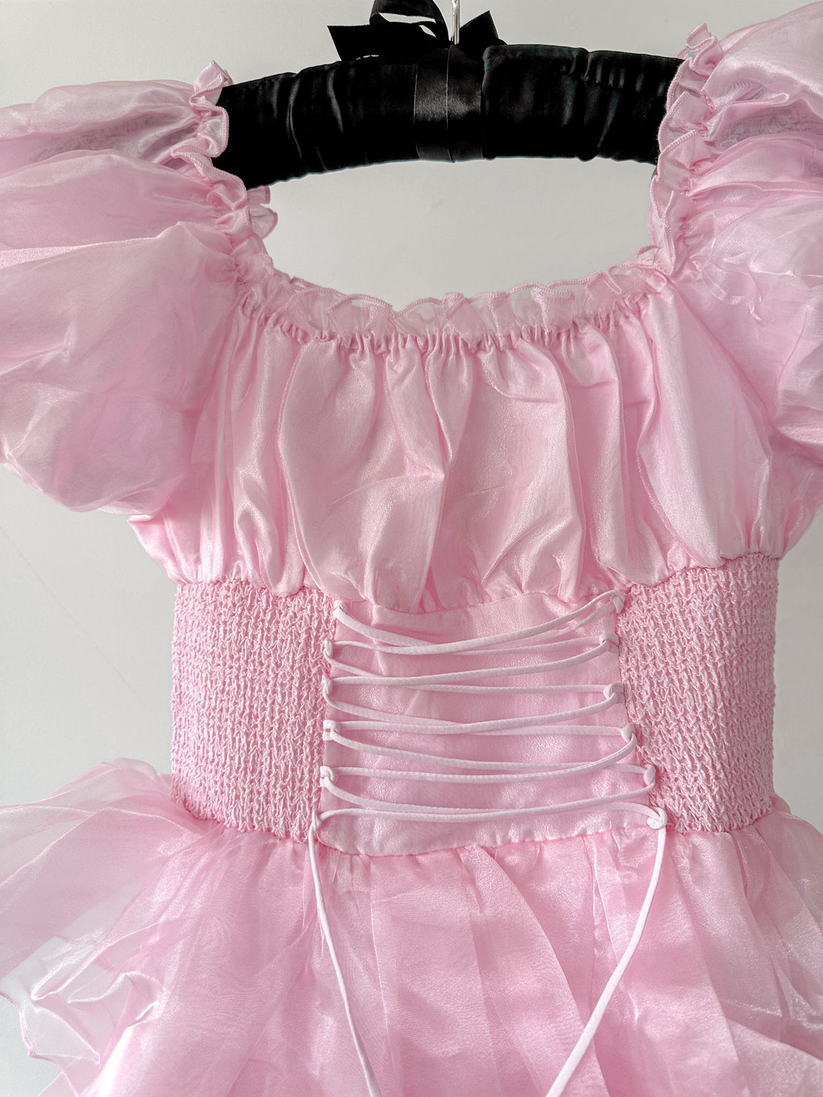 Amy Jane London Pink Arabella Organza Puff Sleeve Corset Bodice Prairie Mini Dress