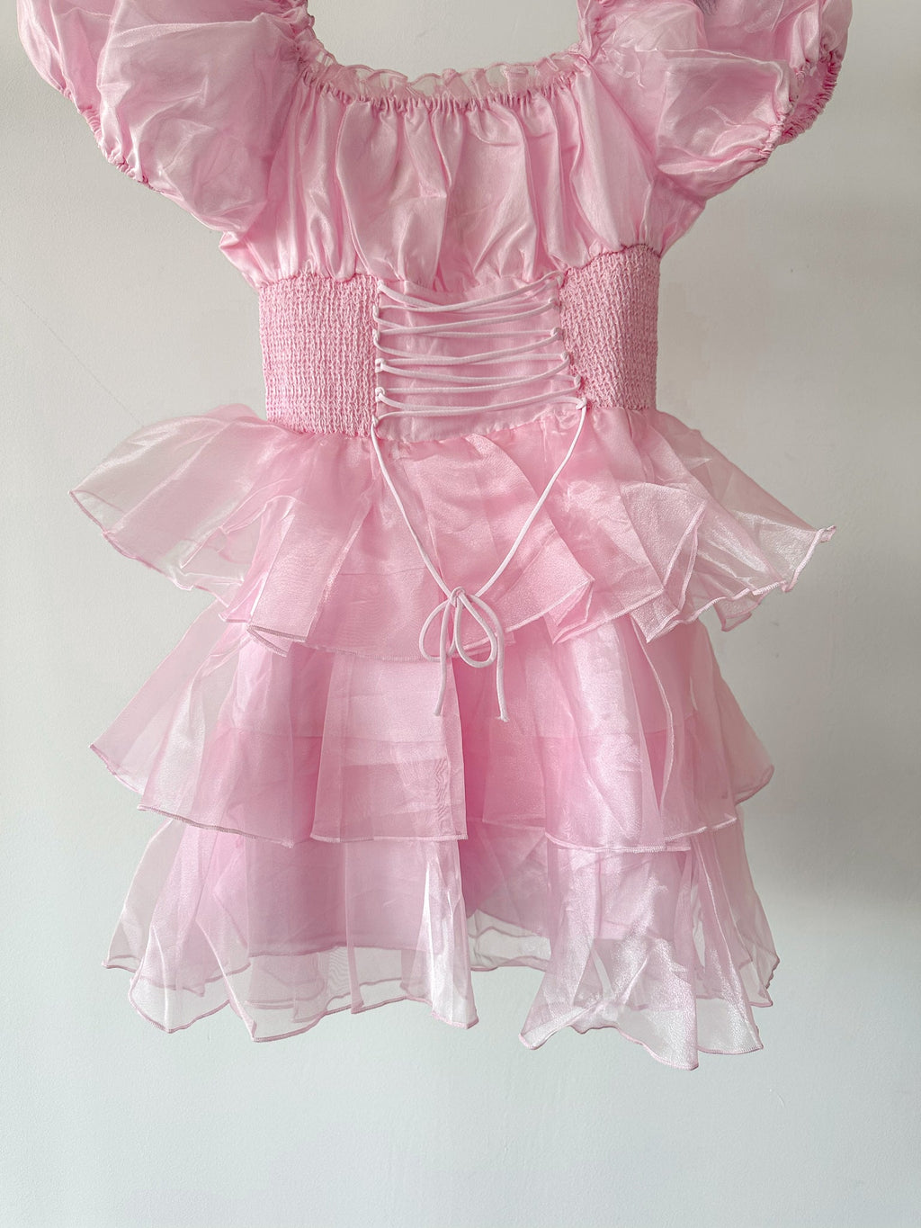 Amy Jane London Pink Arabella Organza Puff Sleeve Corset Bodice Prairie Mini Dress
