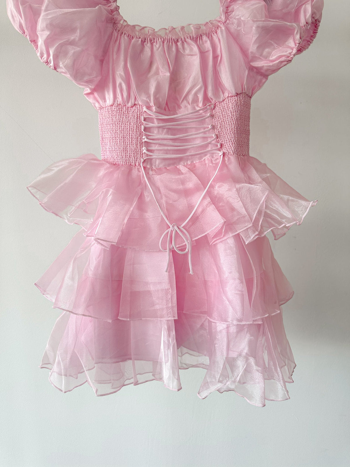 Amy Jane London Pink Arabella Organza Puff Sleeve Corset Bodice Prairie Mini Dress