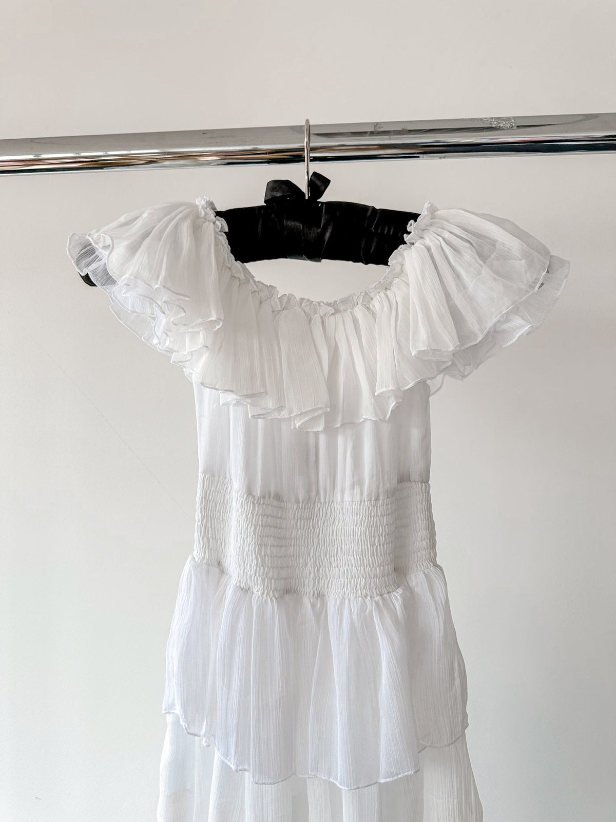 Amy Jane London White Aurelia Bardot Tiered Maxi Dress