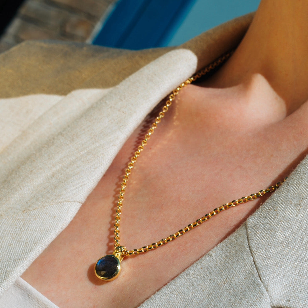 Charis Round Gemstone Necklace Labradorite