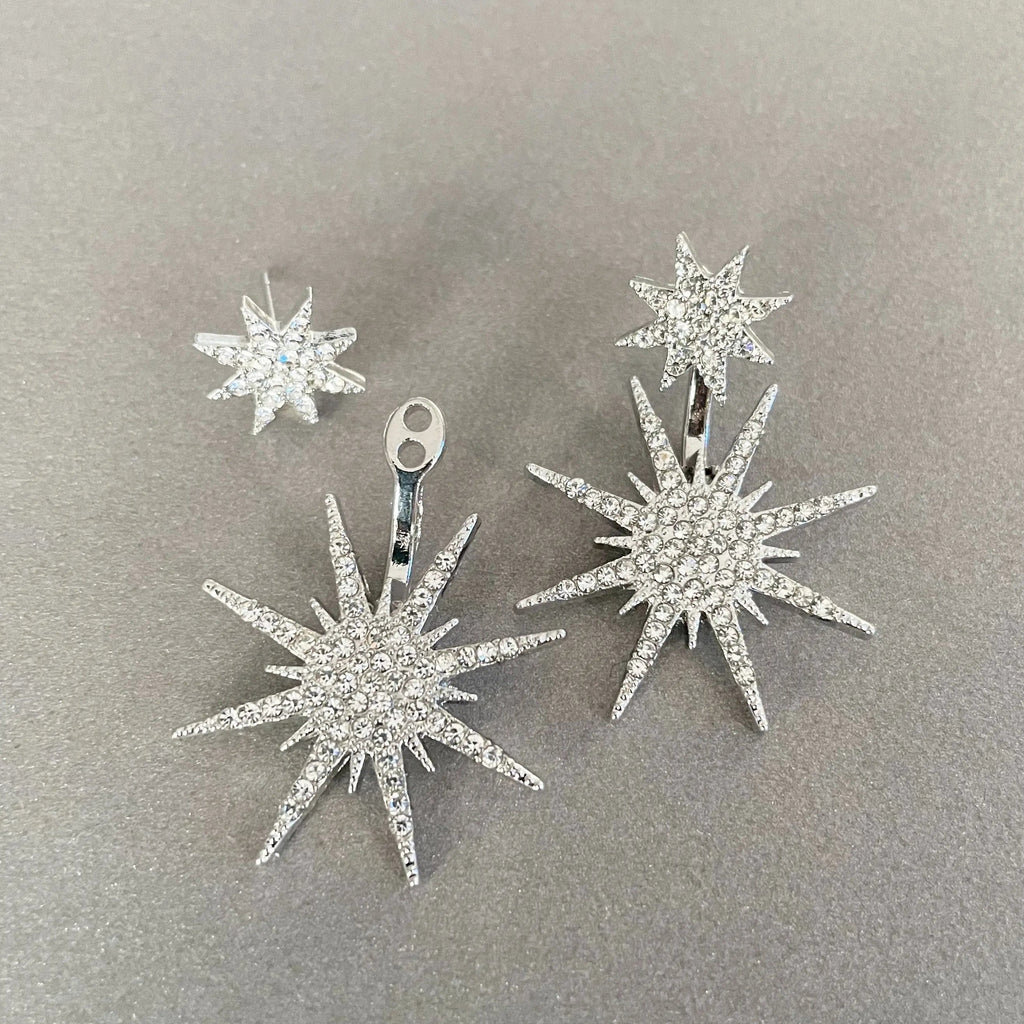 Aura Crystal Silver Starburst Earrings