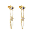 Indrina Jewelled Evil Eye Charm Chain Loop Earrings