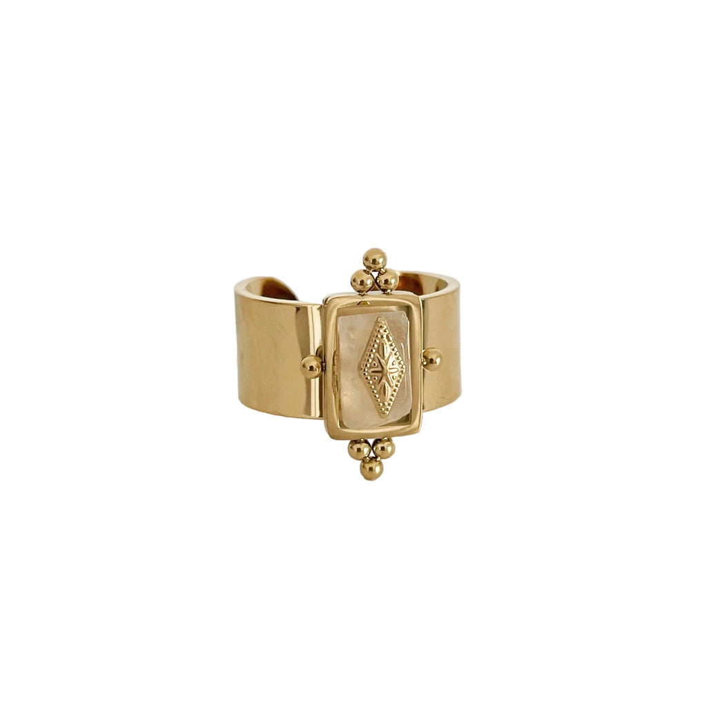 Luna Luxe 18k Gold Plated Wide Band Irregular Crystal Ring