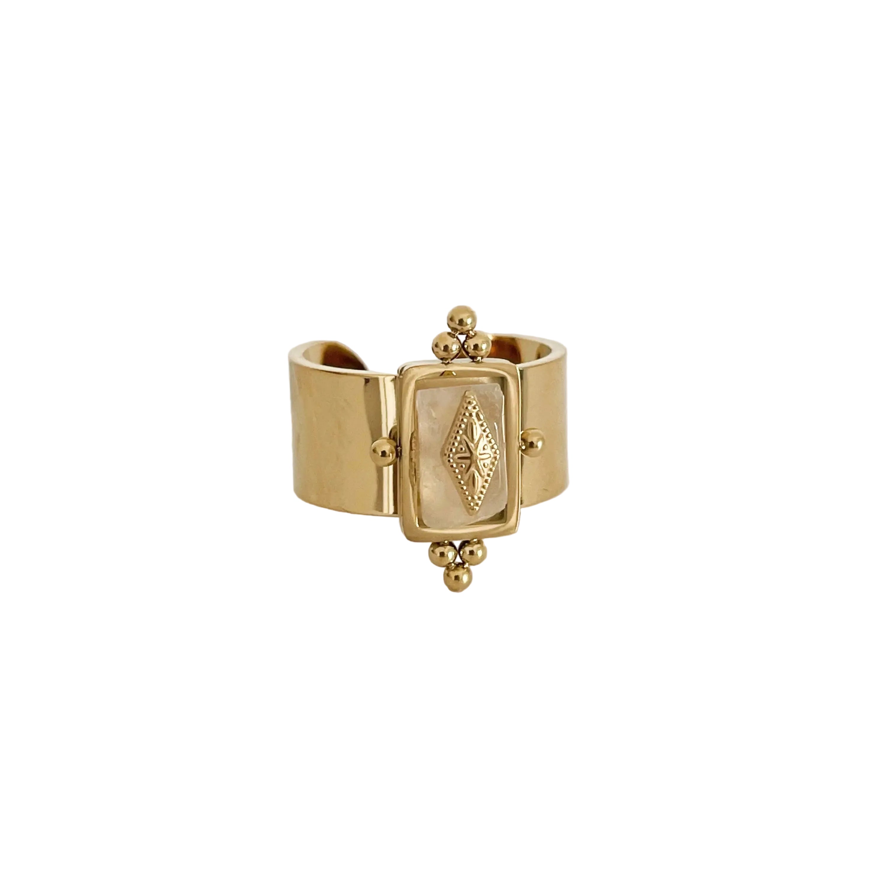 Luna Luxe 18k Gold Plated Wide Band Irregular Crystal Ring