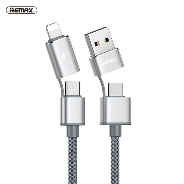 REMAX RC-020t 2.4A Aurora Series 4 in 1 8 Pin + USB +2 x Type-C Data Snyc Charging Cable, Cable Length: 1m