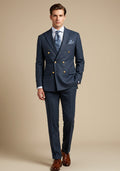 Men's Navy Birdseye Double-Breasted Suit With Gold-Tone Buttons