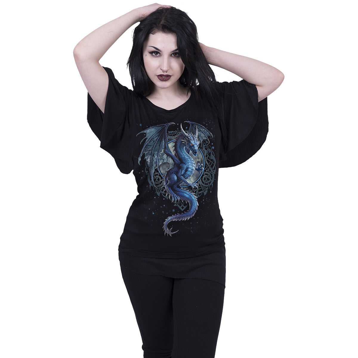 STORM DRAGON - Boat Neck Bat Sleeve Top Black