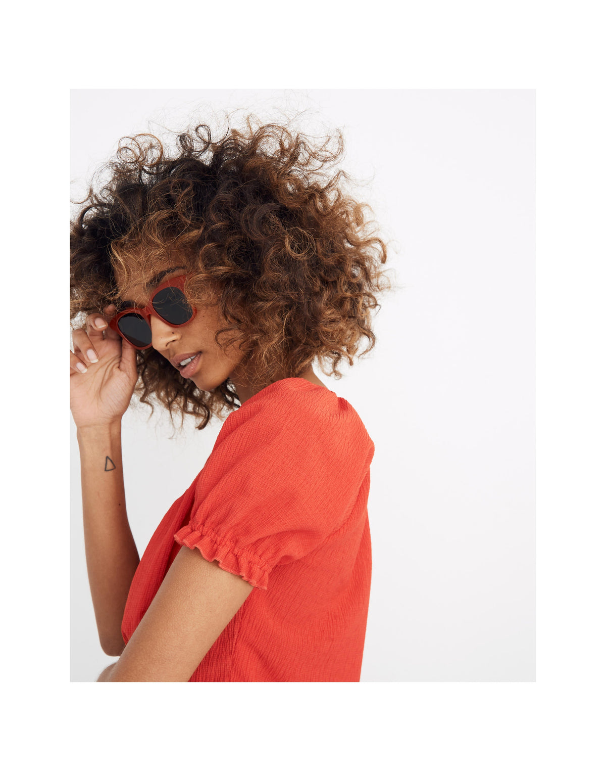 MADEWELL Texture & Thread Red Peasant Top