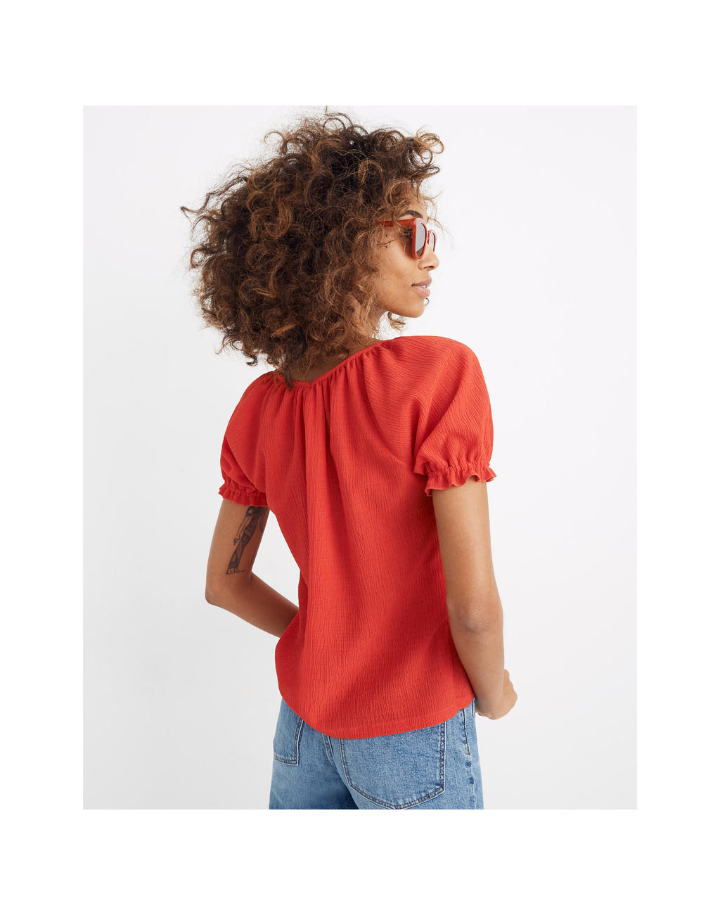MADEWELL Texture & Thread Red Peasant Top