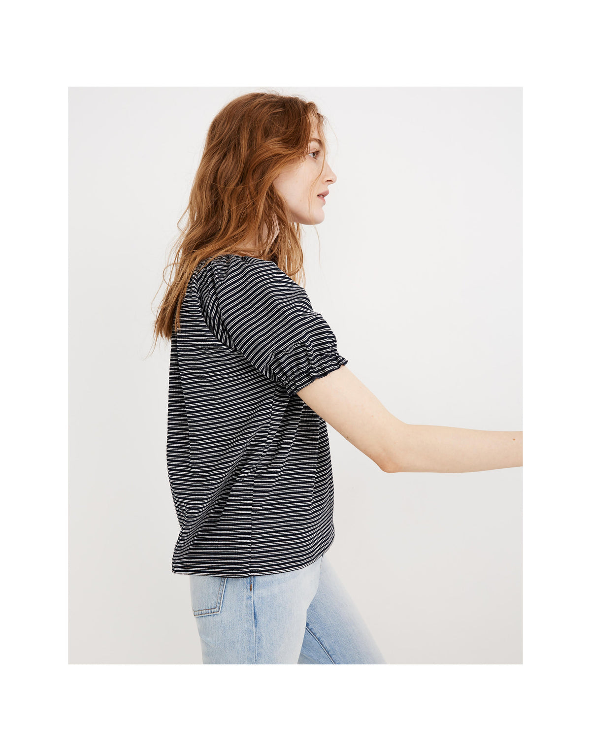 MADEWELL Texture & Thread Peasant Top in Stripe Navy & White