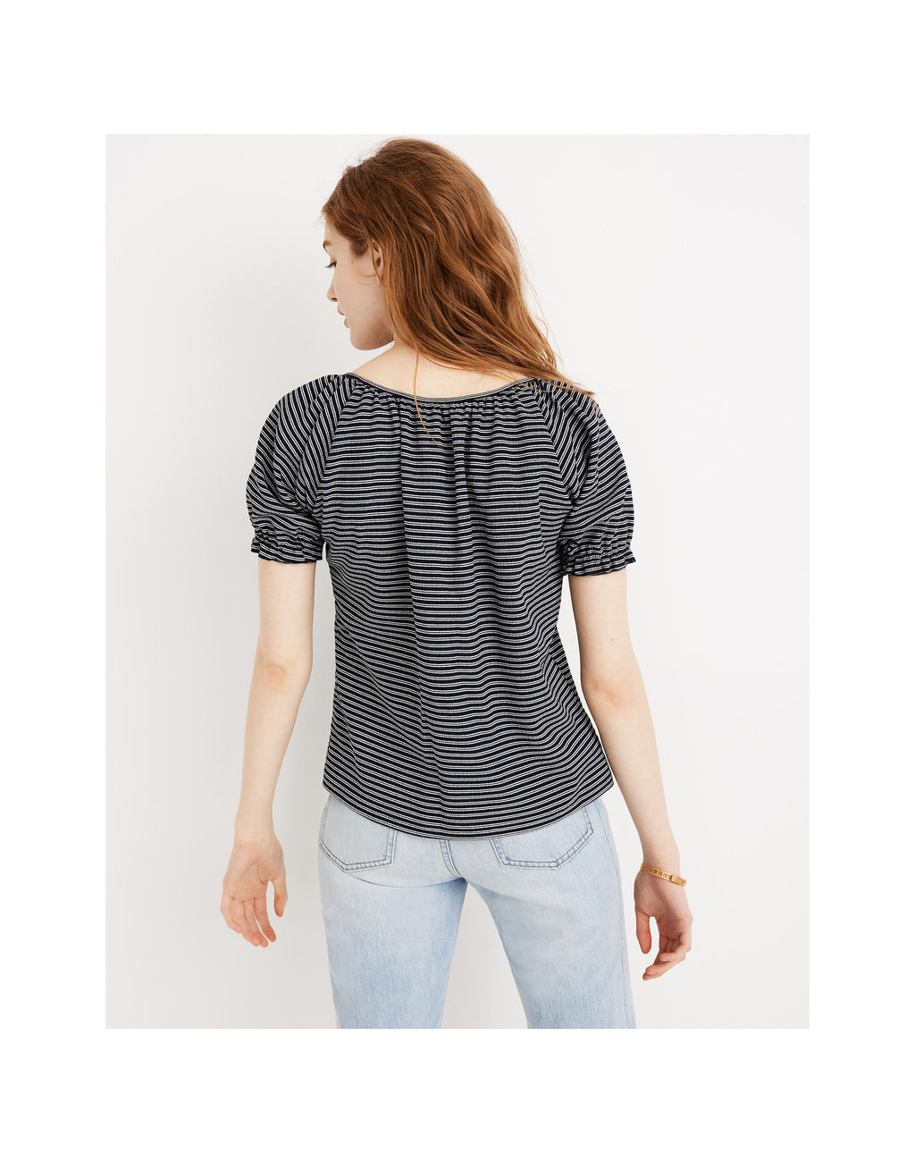 MADEWELL Texture & Thread Peasant Top in Stripe Navy & White