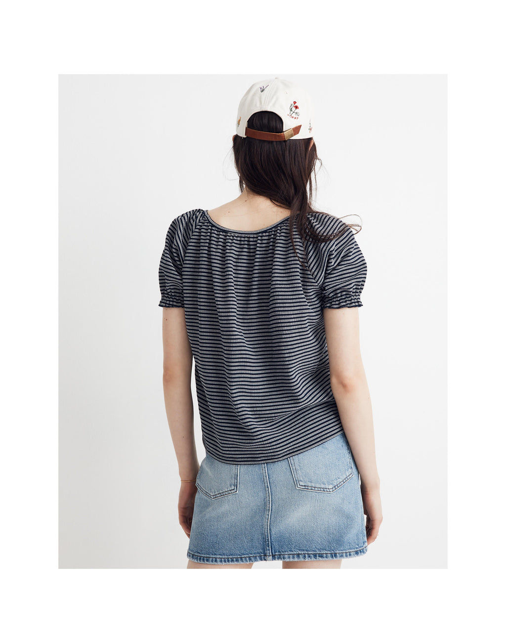 MADEWELL Texture & Thread Peasant Top in Stripe Navy & White