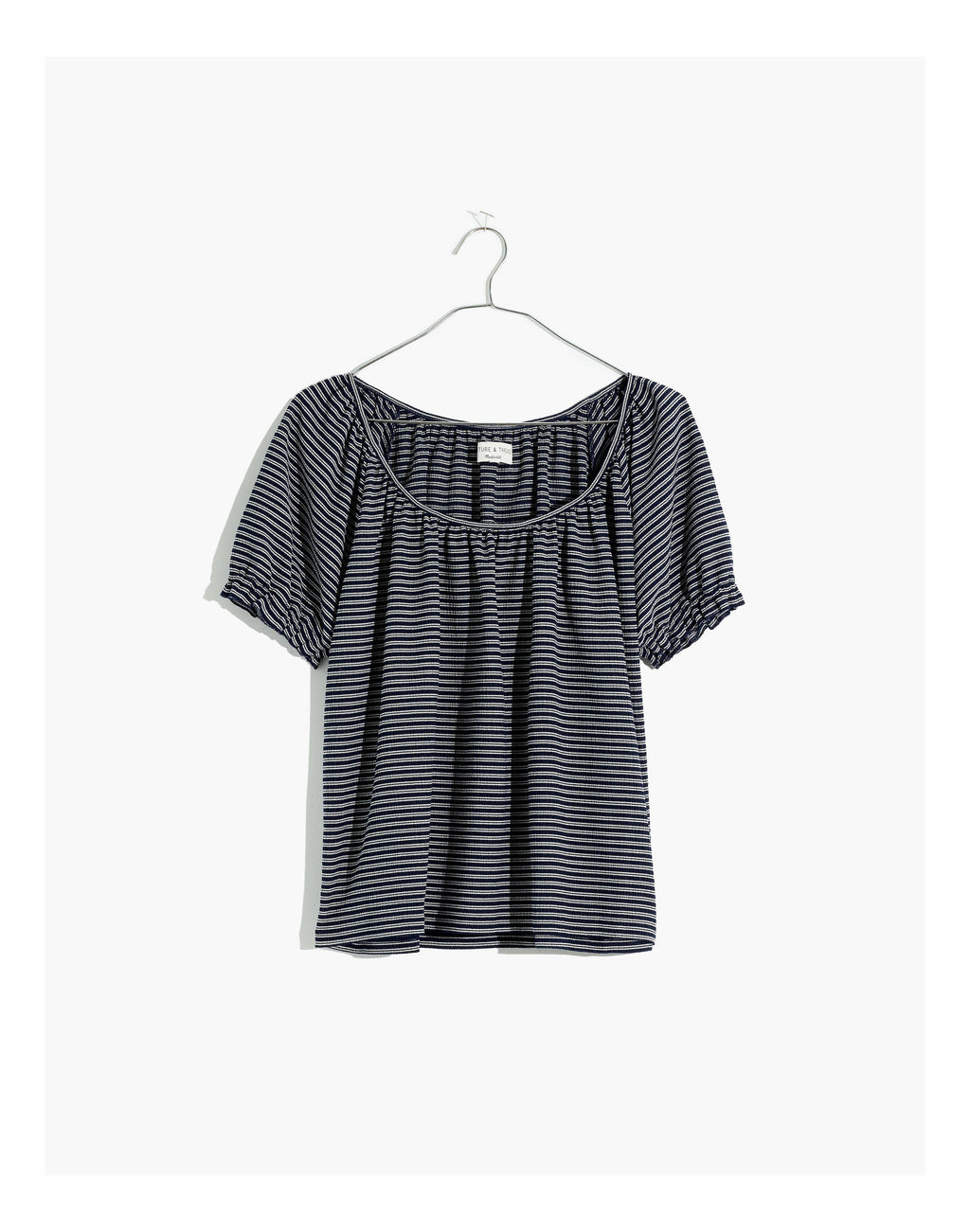 MADEWELL Texture & Thread Peasant Top in Stripe Navy & White