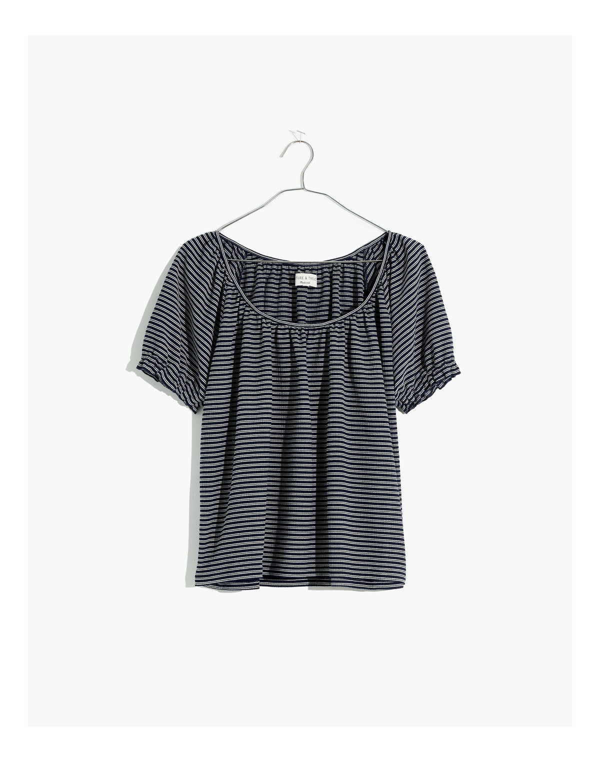 MADEWELL Texture & Thread Peasant Top in Stripe Navy & White