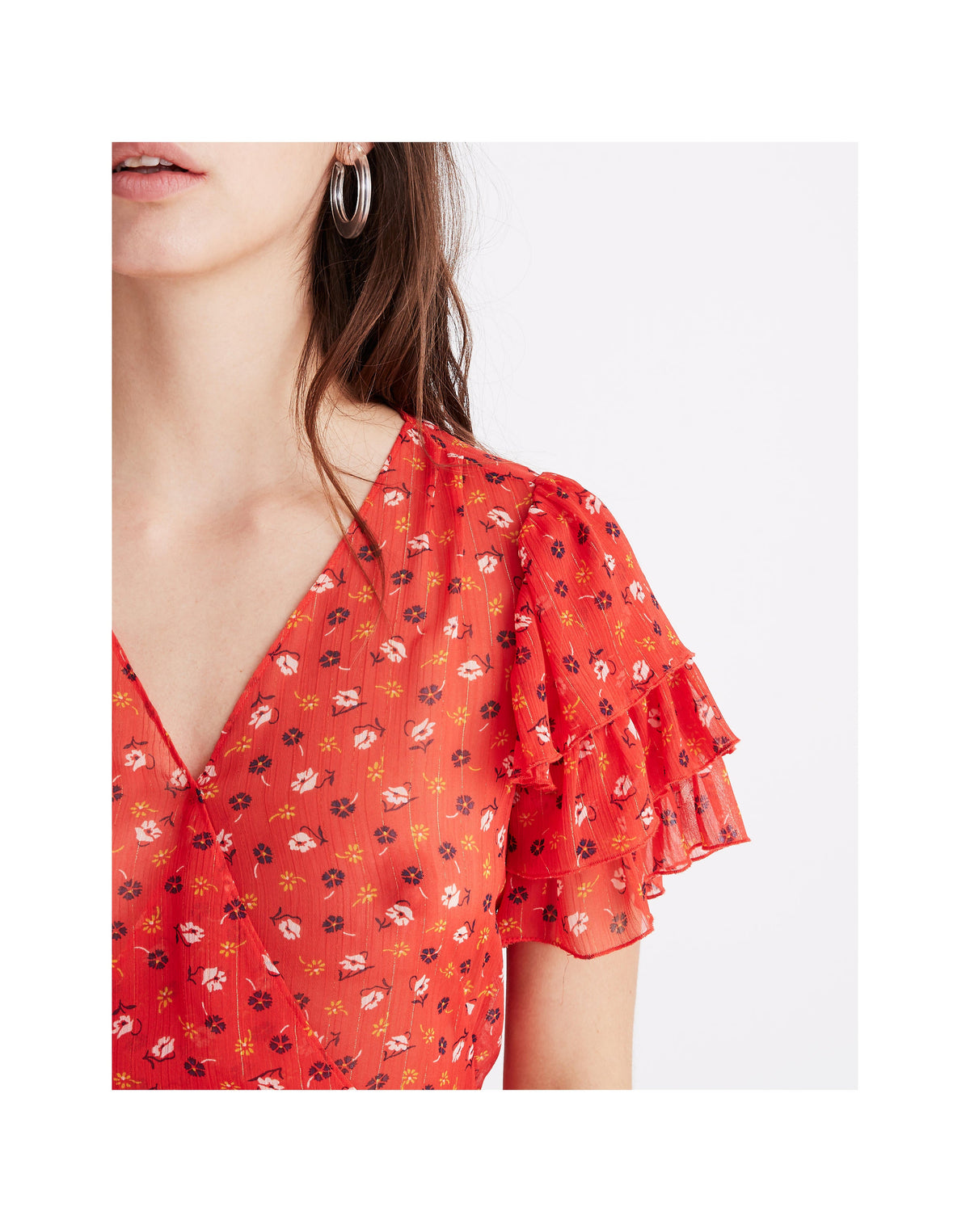 MADEWELL Red Floral Tiered Sleeve Peplum Top