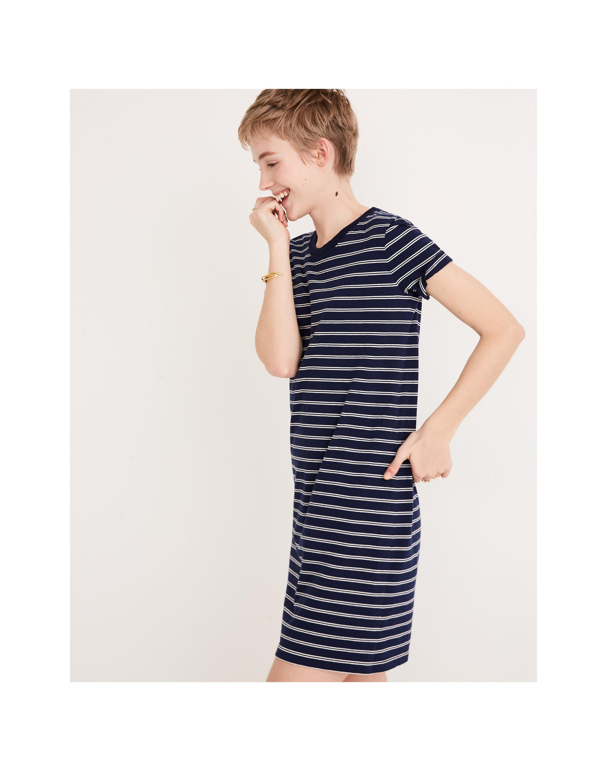 MADEWELL Navy & White Tee Dress In Epperson Stripe