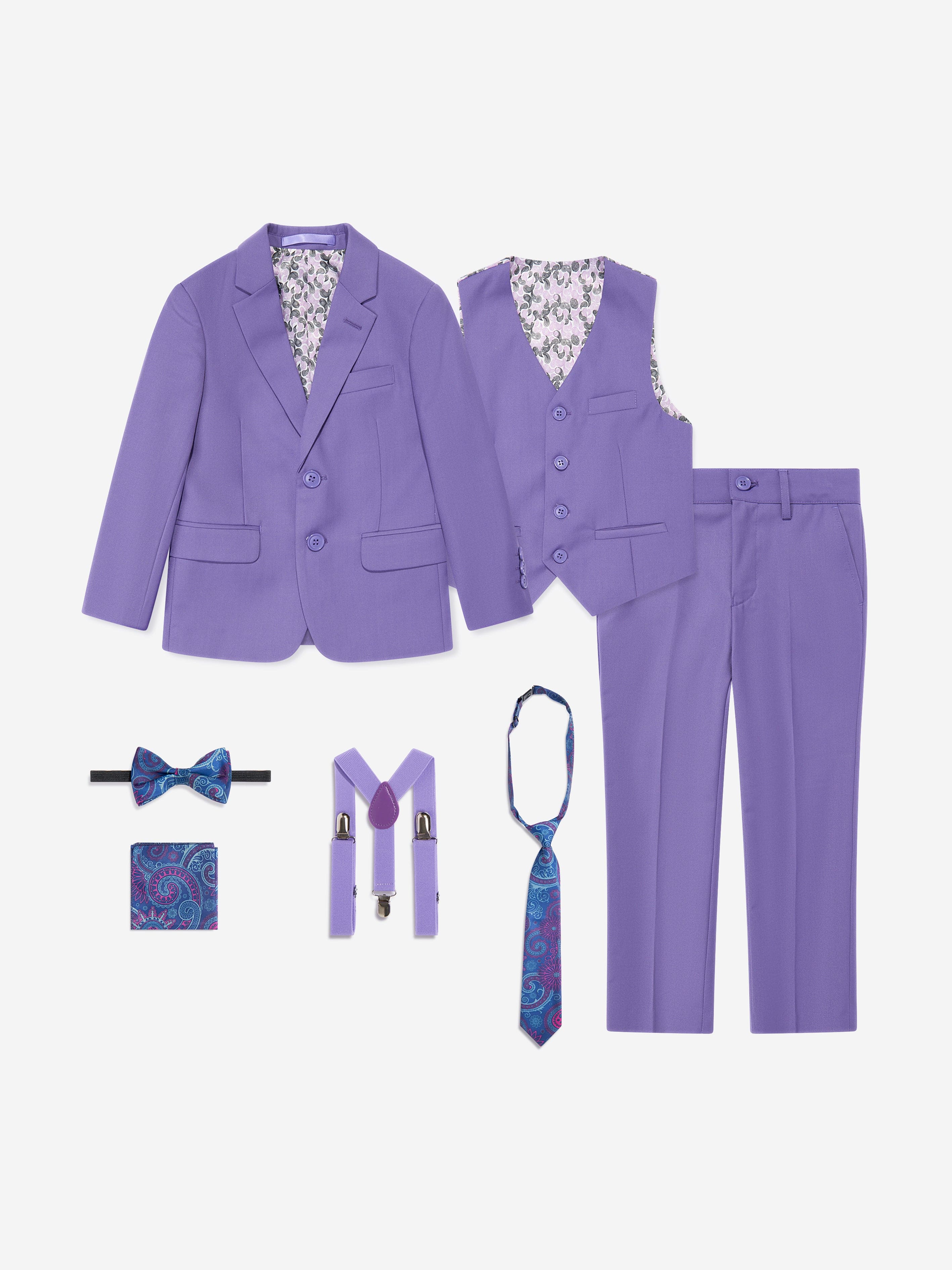 SUITLAB London Boys 7 Piece Suit Set in Purple