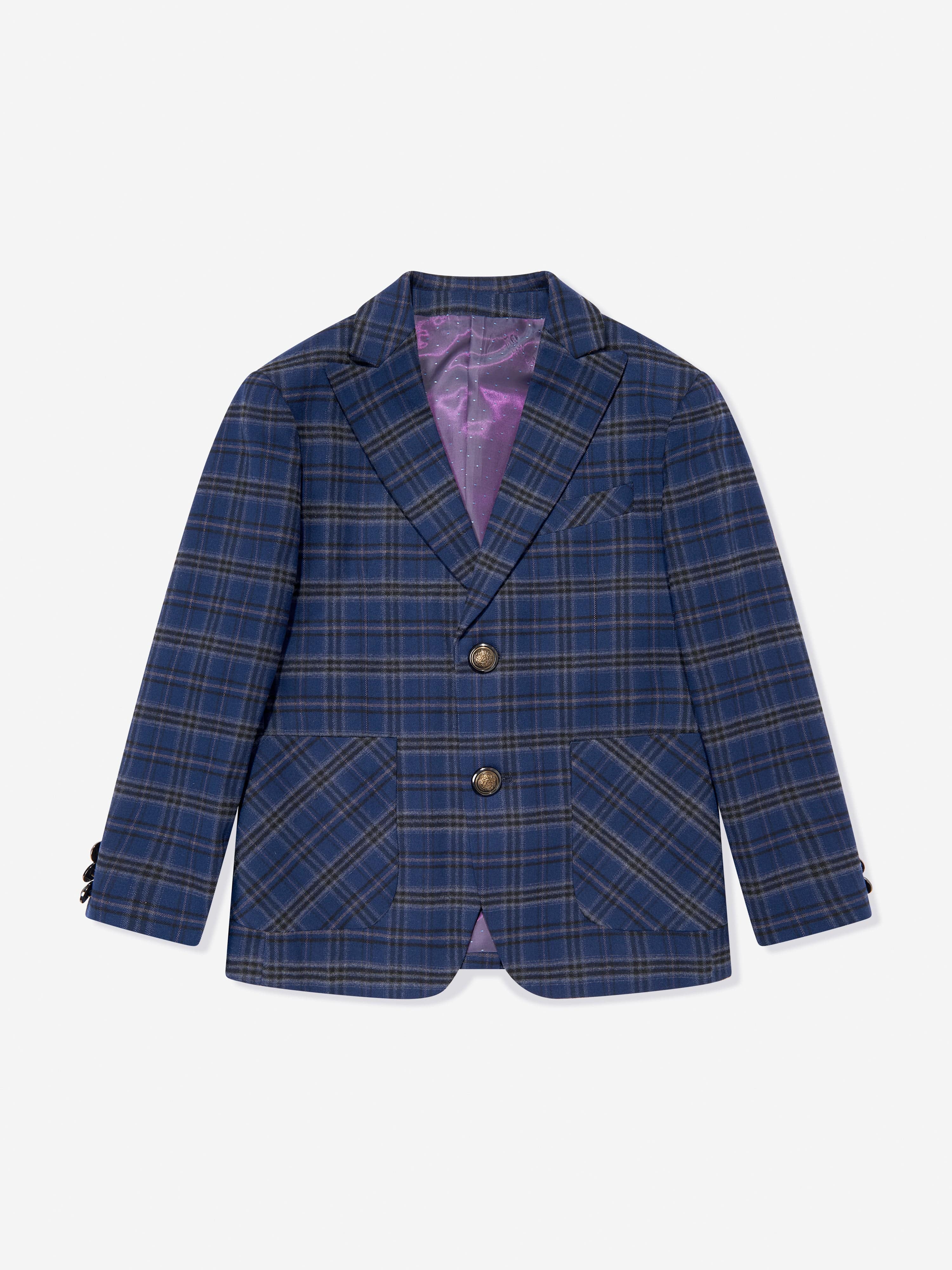 SUITLAB London Boys Checked 3 Piece Suit Set in Navy