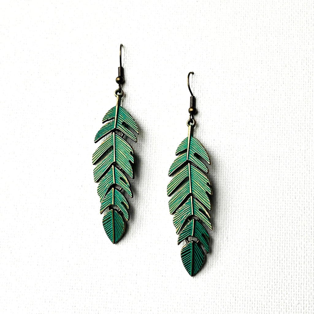 Evangelina Green Feather Earrings