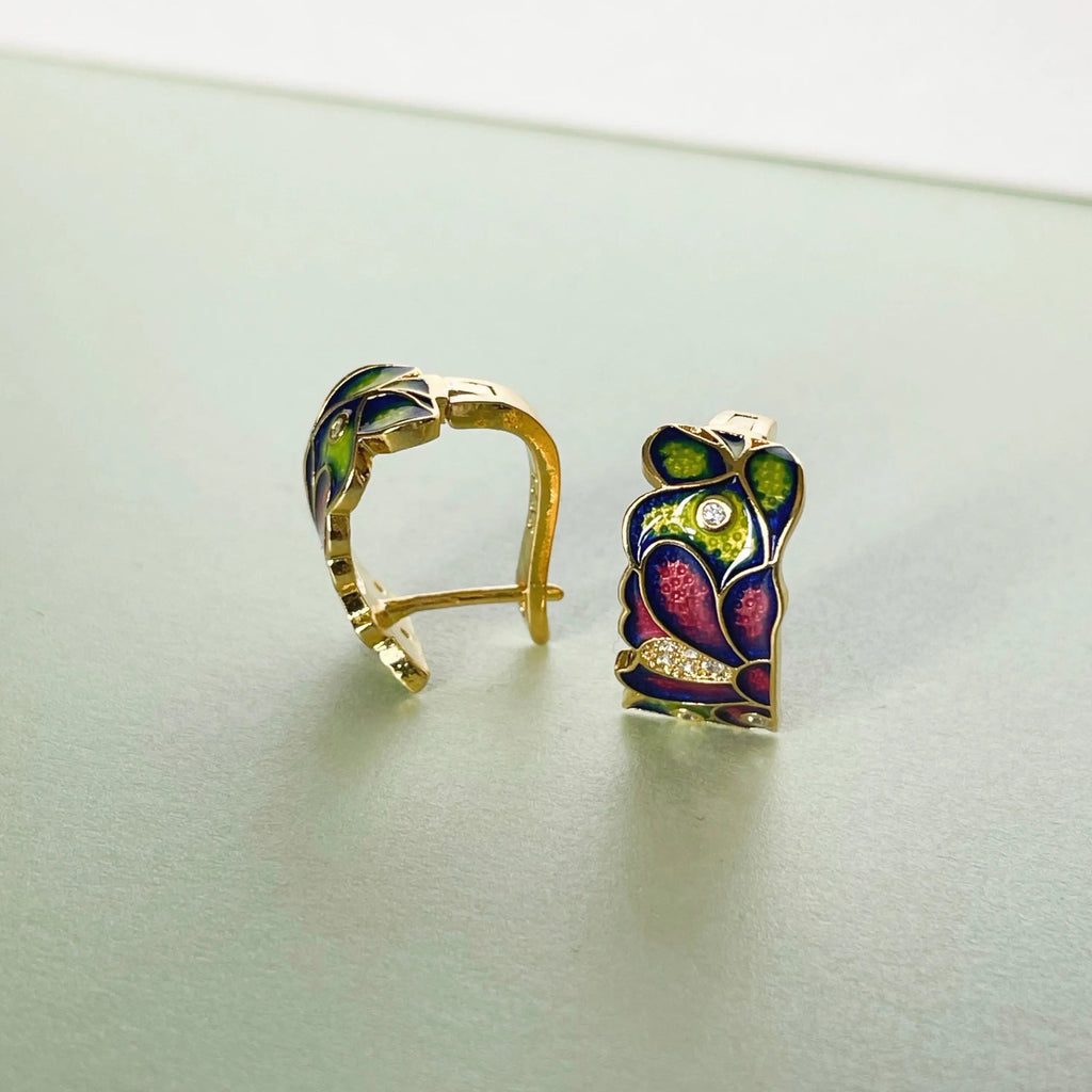 Dahlia Green Enamel Earrings