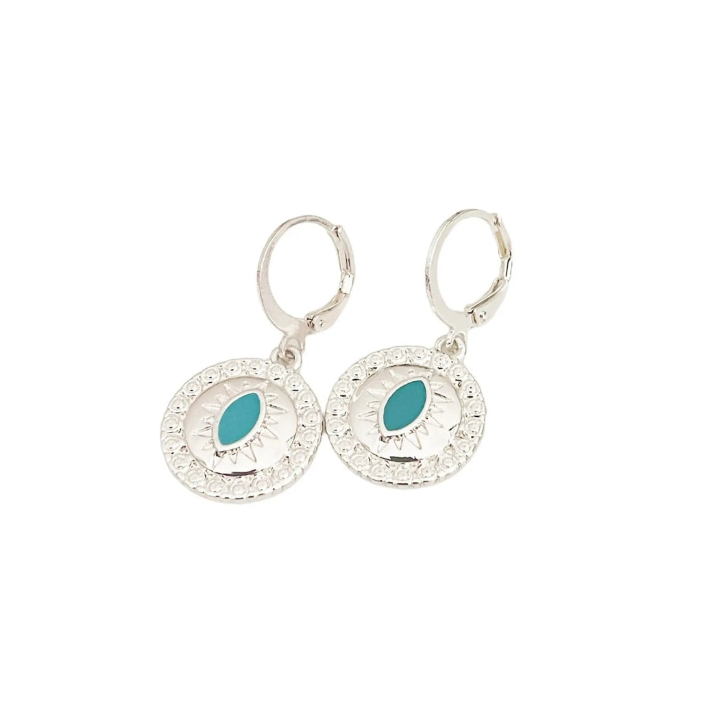 Yasmin Silver Lucky Evil Eye Charm Huggies