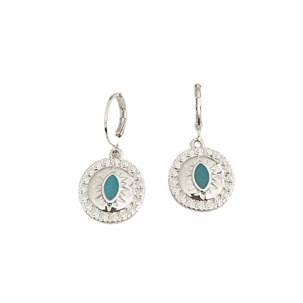 Yasmin Silver Lucky Evil Eye Charm Huggies