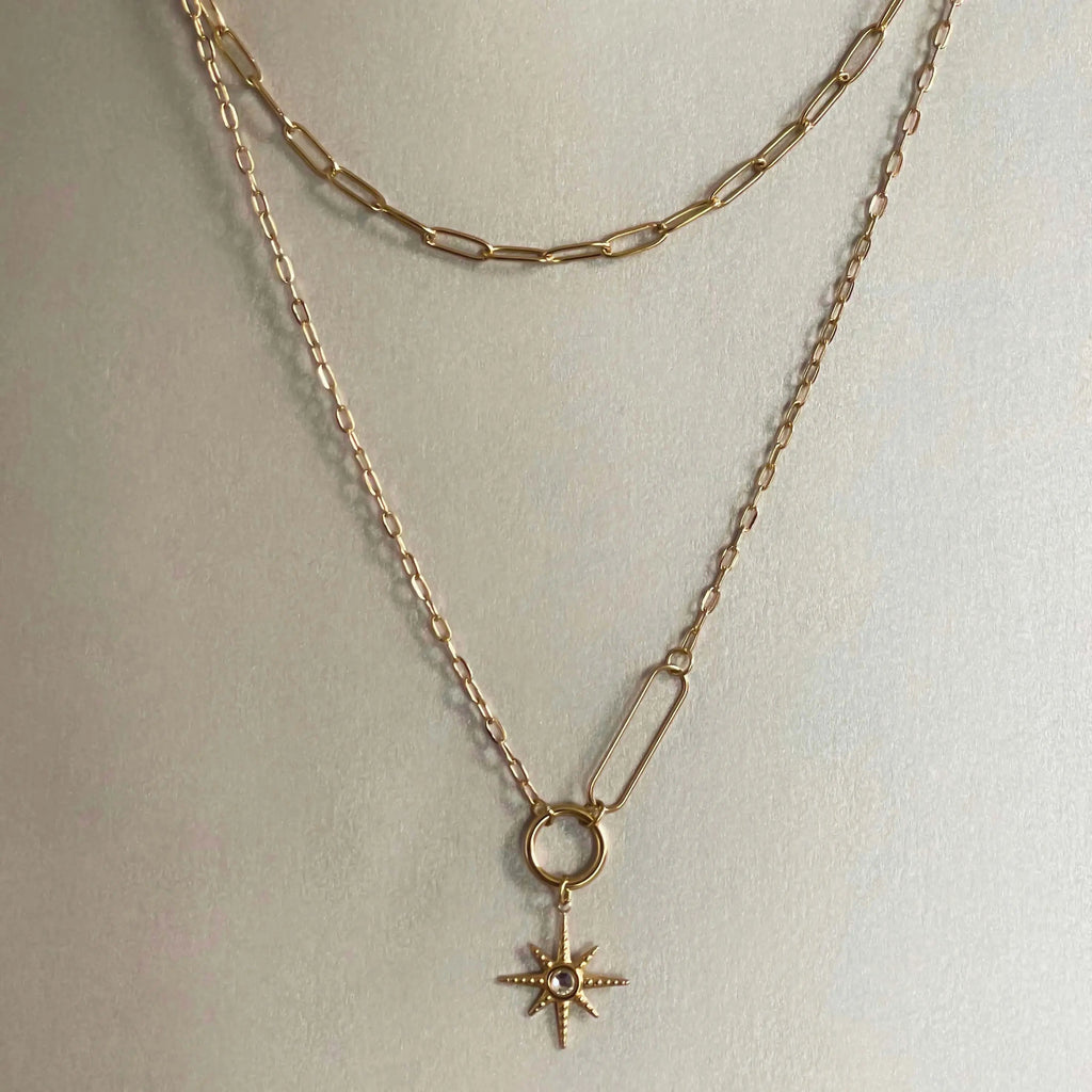 Sahara Luxe 18k Gold Plated Double Layer Sunburst Pendant Necklace