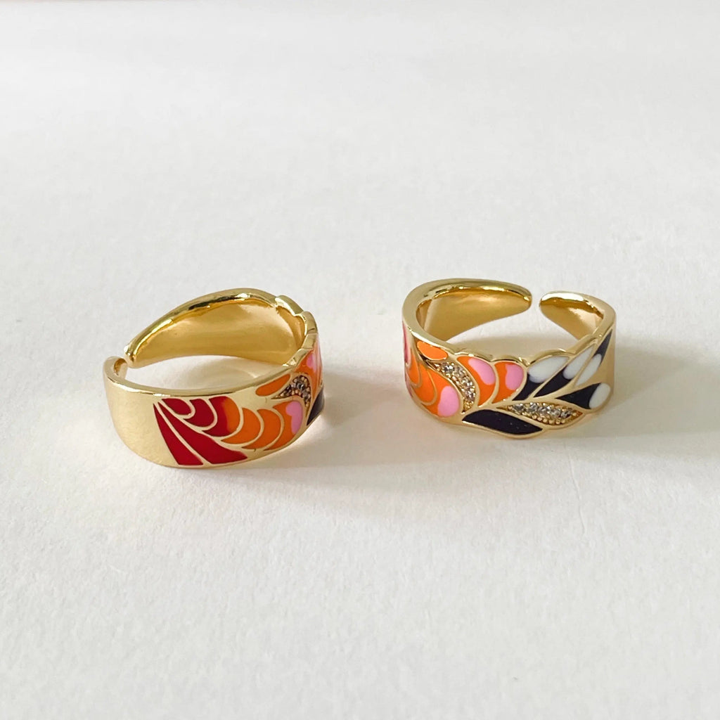 Cerelia Adjustable Coral Enamel Ring