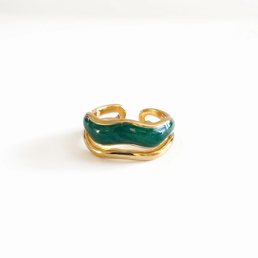 Jolie Wide Gold and Green Ring