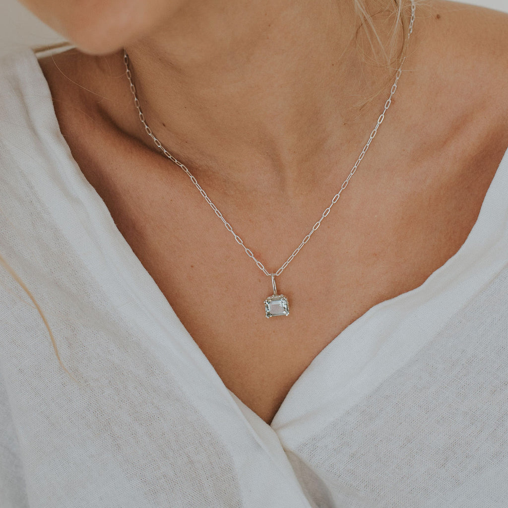Large Silver Green Quartz Necklace - Giselle