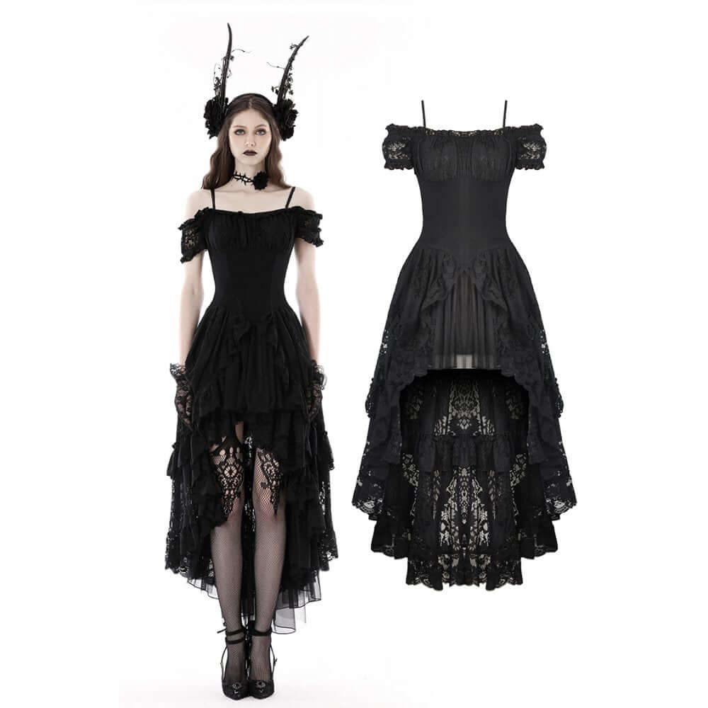 Dark In Love Lilinoe Goth Dress - Off Shoulder Lace-Up Back