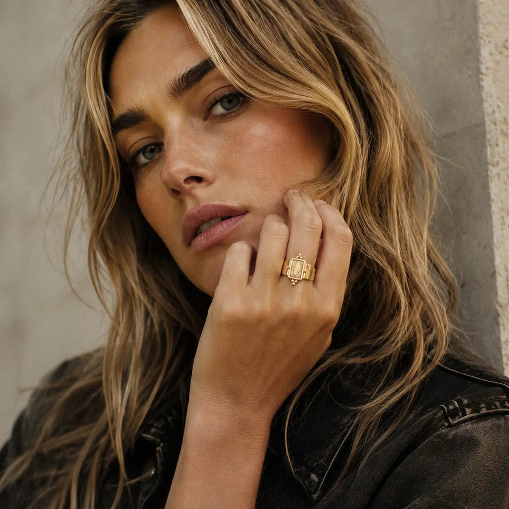 Luna Luxe 18k Gold Plated Wide Band Irregular Crystal Ring