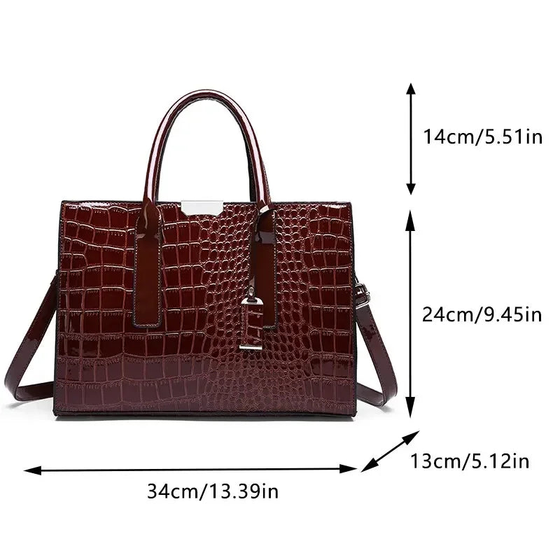 Luxury Crocodile Pattern Women's Handbag - Large Tote Bag Leather Shoulder Bag