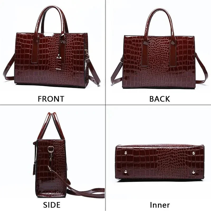 Luxury Crocodile Pattern Women's Handbag - Large Tote Bag Leather Shoulder Bag