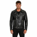 Men's Black Asymmetric Leather Belted Jacket