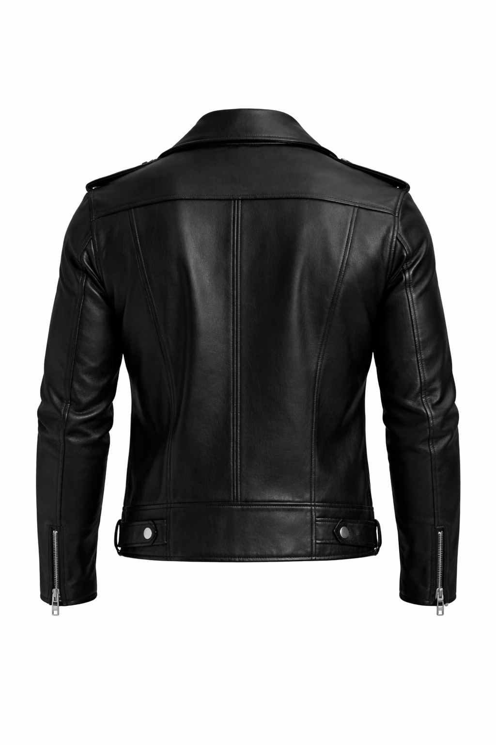 Men's Slim-Fit Black Leather Lapel Jacket