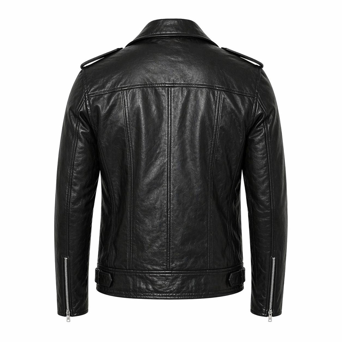 Men's Black Asymmetric Leather Belted Jacket