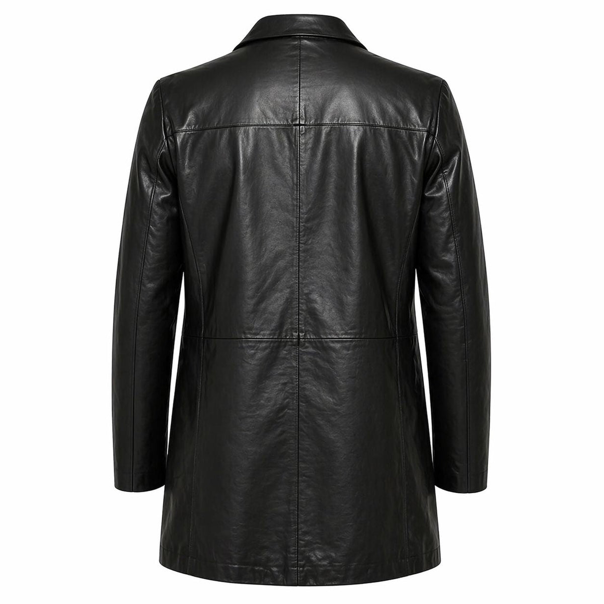 Men's Black Three-Button Leather Blazer