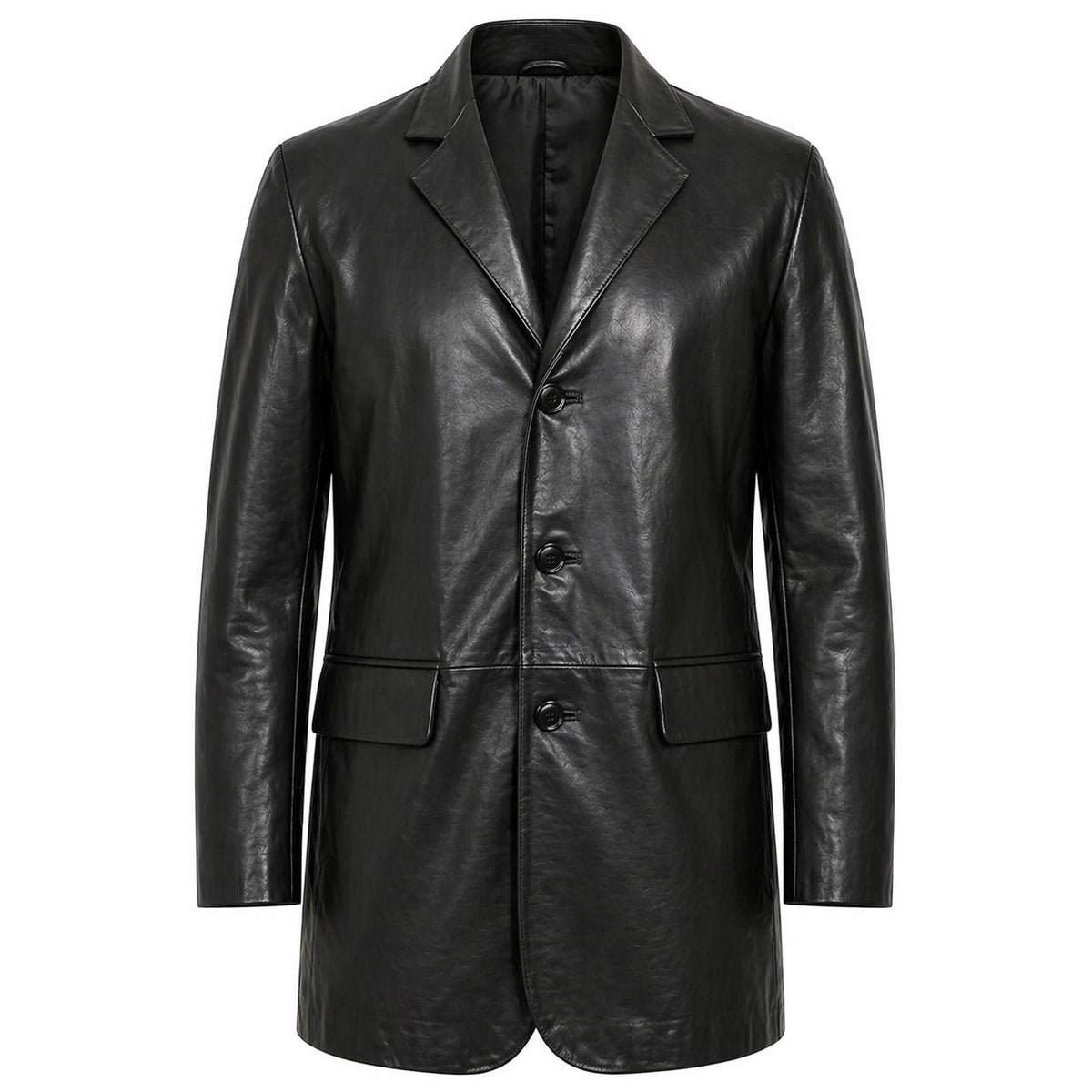 Men's Black Three-Button Leather Blazer