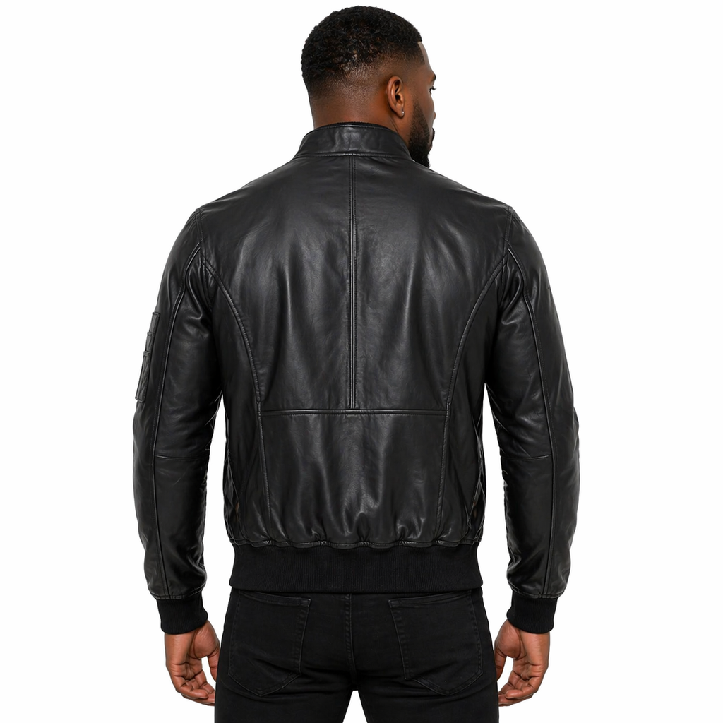 Men's Multi-Pocket Leather Bomber Jacket