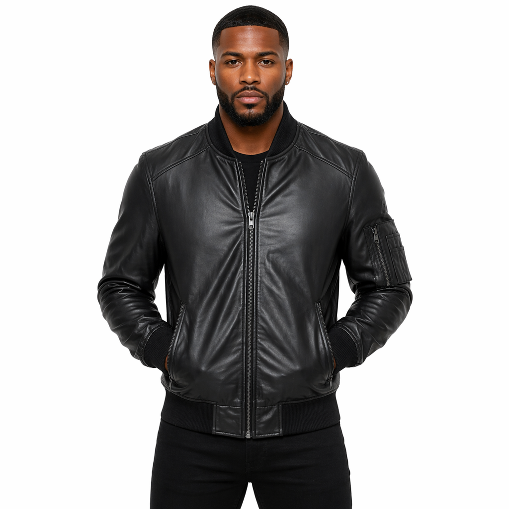 Men's Multi-Pocket Leather Bomber Jacket
