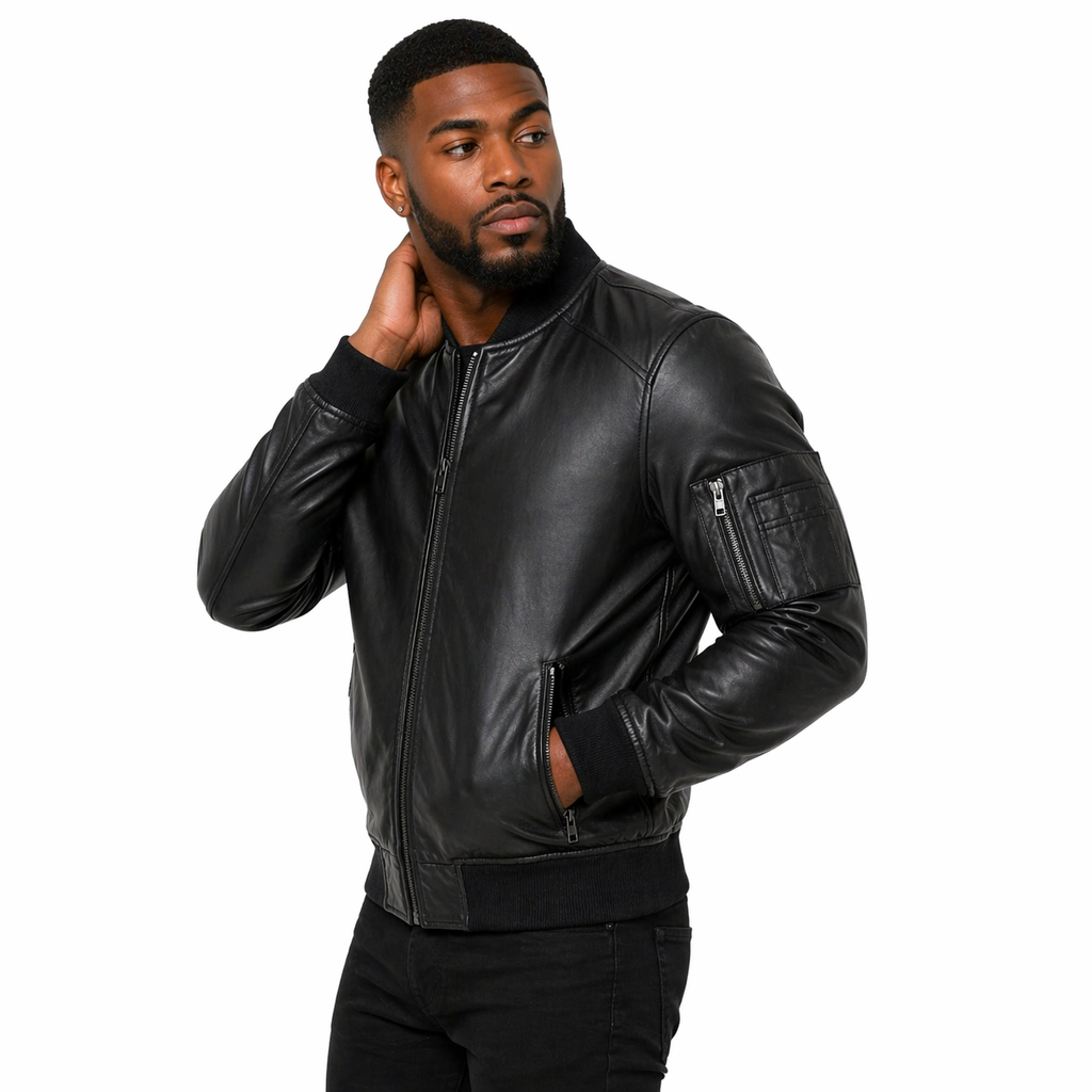 Men's Multi-Pocket Leather Bomber Jacket