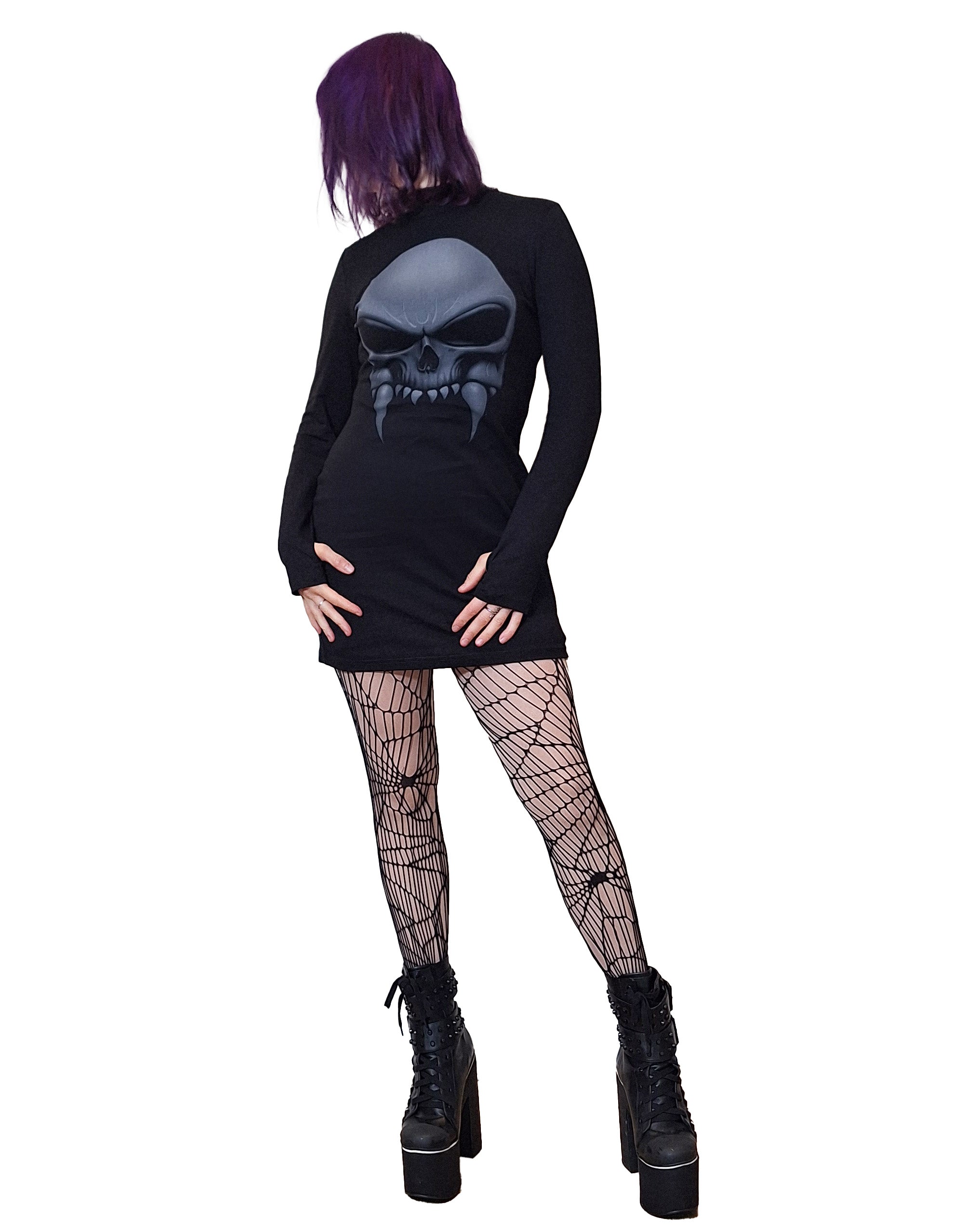 Necessary Evil Athena Vampire Skull Print Mini Dress - Size UK 8 & 10 Left Only!