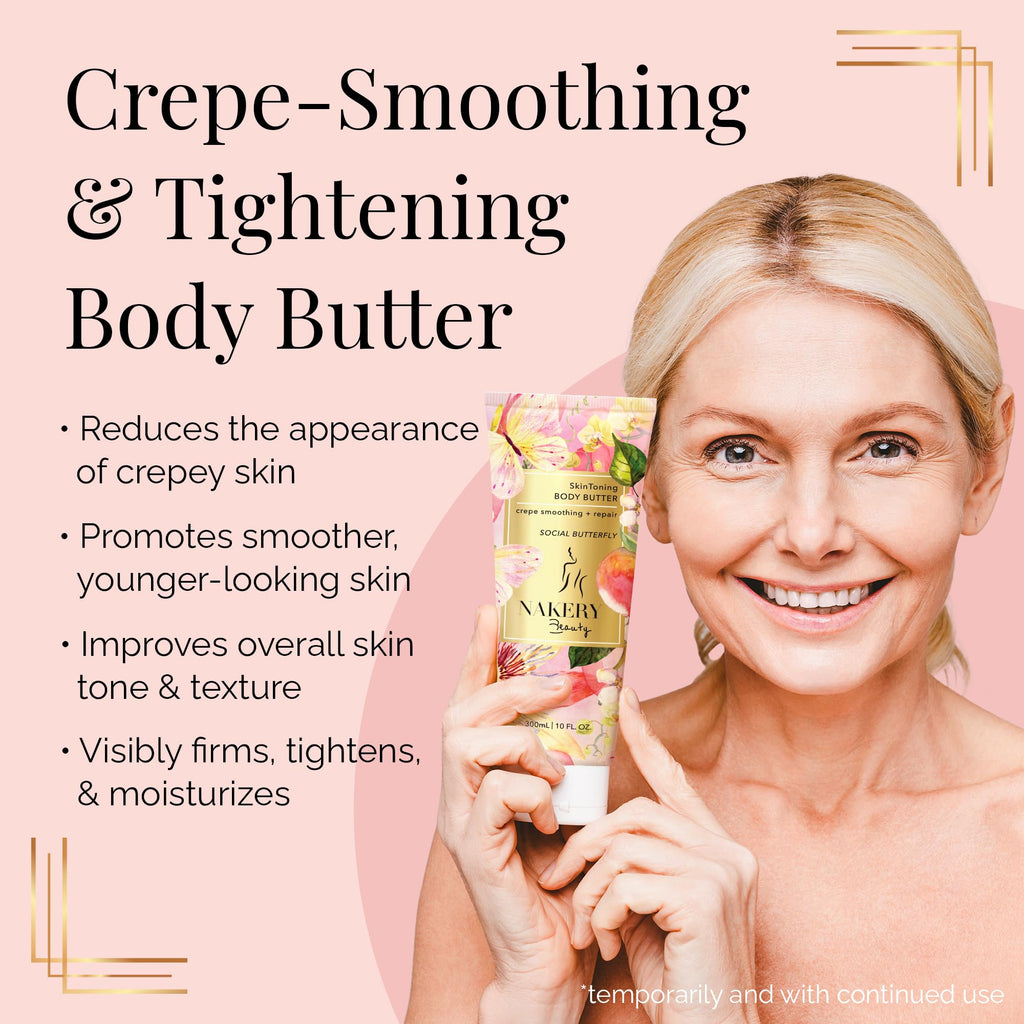 Nakery Body Butter Anti-Aging Moisturizer – Skin Tightening & Neck Firming Cream for Dry Skin, 300ml (Social Butterfly)