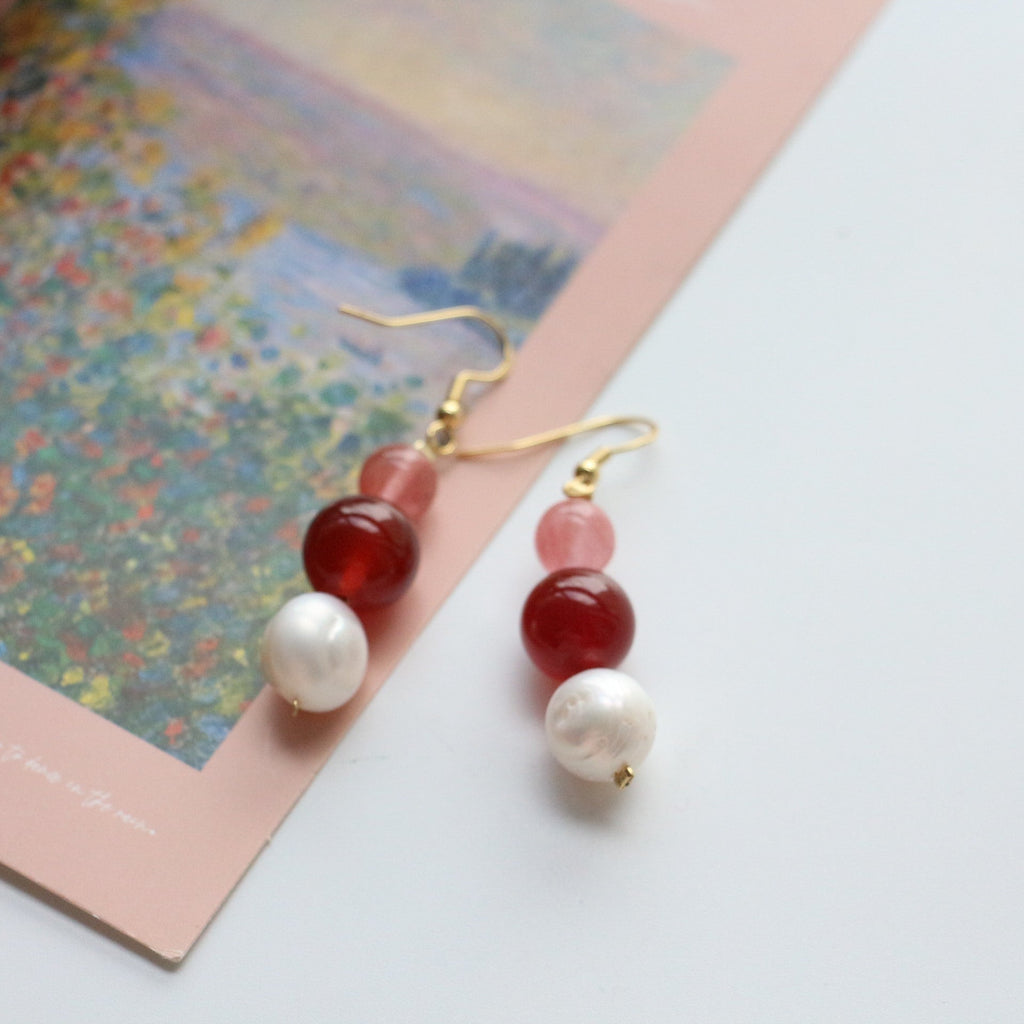 Jekira Pearl & Red Agate Drop Earrings