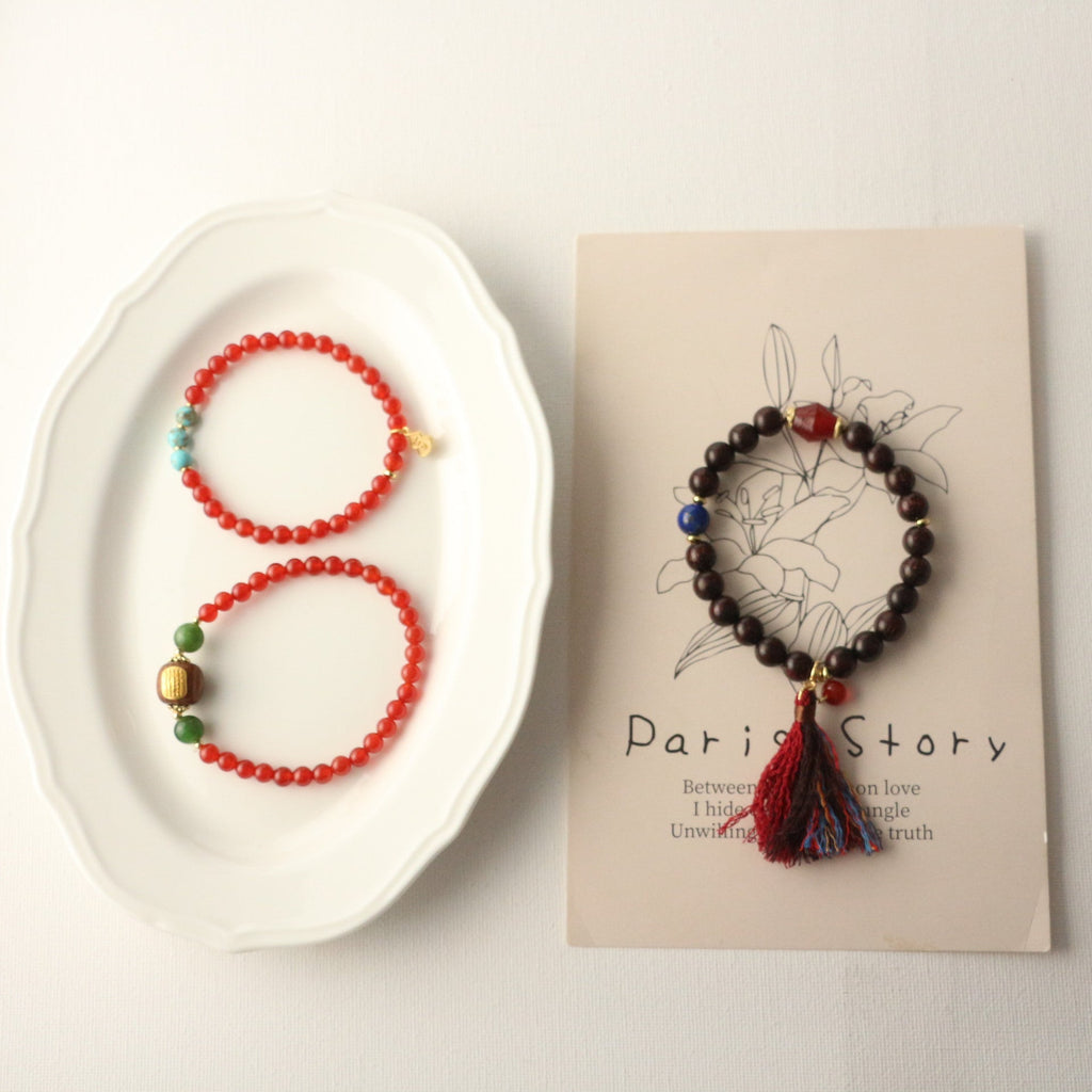 JEKIRA Black Gemstone & Ruby Tassel Bracelet