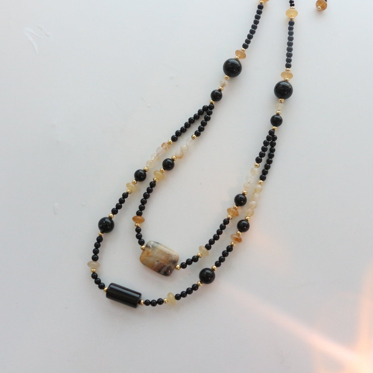 7A Grade Black Agate Double-Layer Beaded Necklace